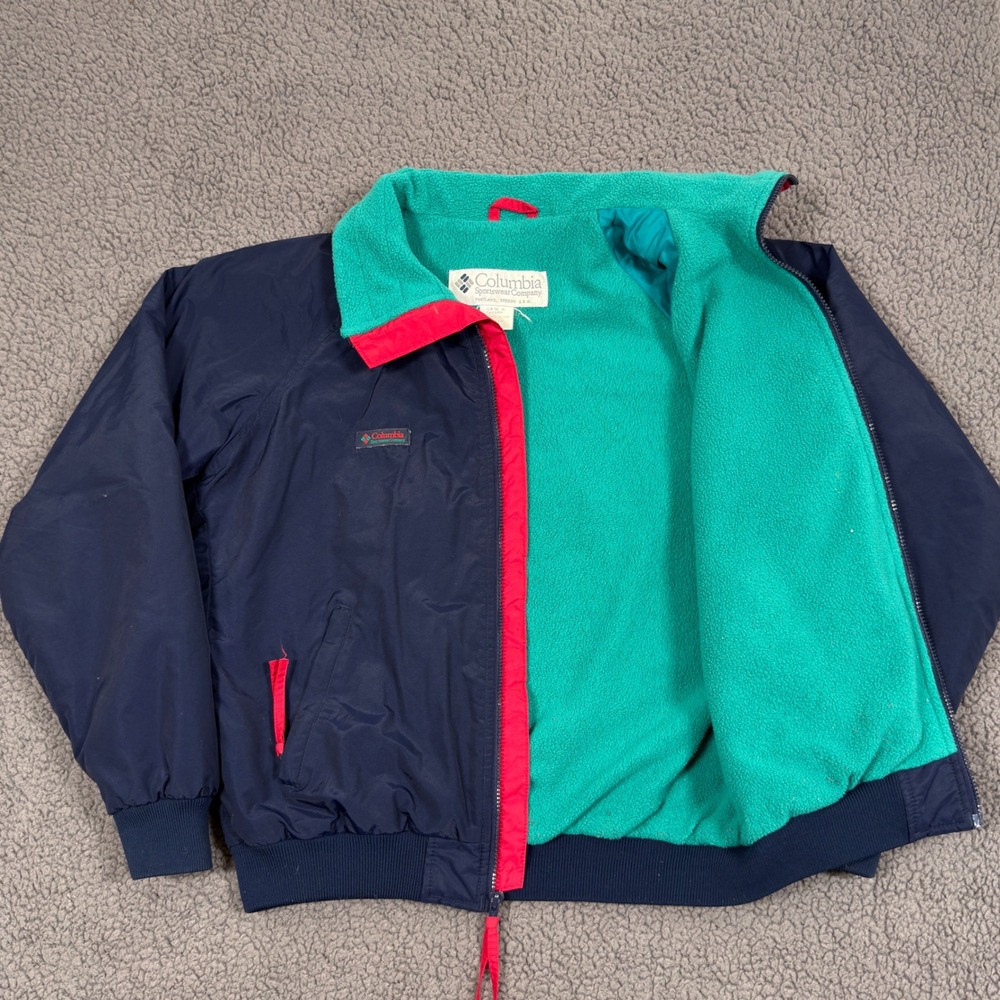 Vintage Columbia Jacket Mens Medium Blue Red Teal Ski Fleece USA 90s Windbreaker